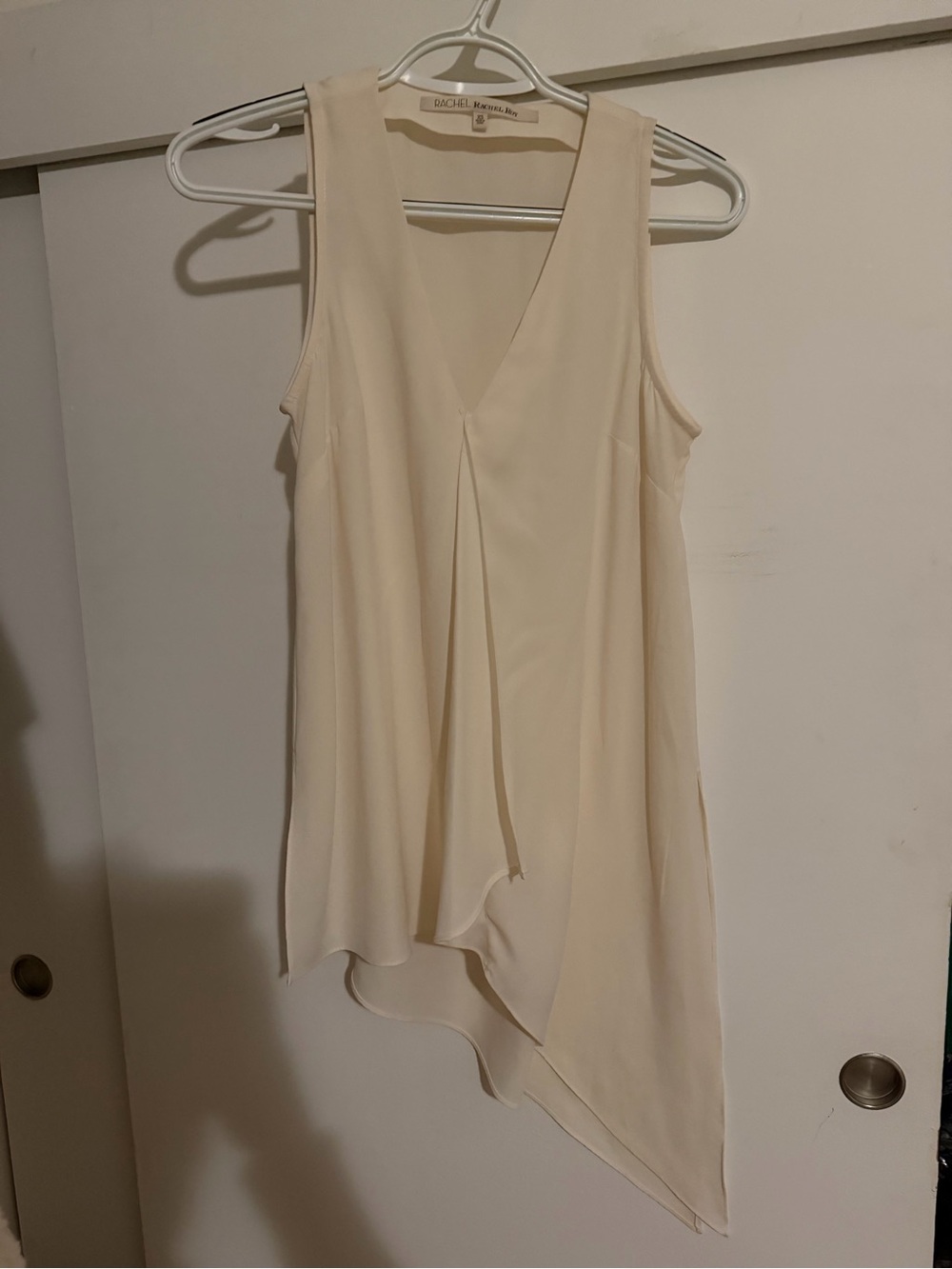 RACHEL Rachel Roy Cream Asymmetrical V-Neck Sleeveless Dress